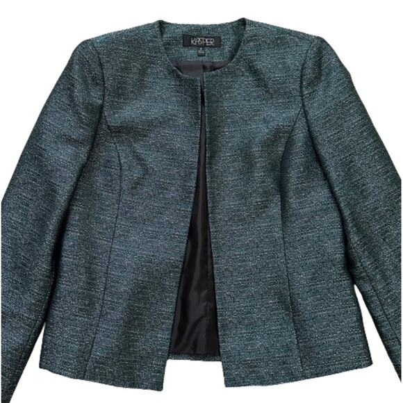 Kasper Blazer Jacket Teal Open Front Long Sleeve Career Business Blazer Size 8 - Picture 7 of 12